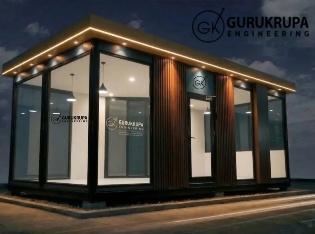 Portable office cabin with glass windows and modern modular design